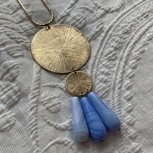 Blue Ceramic Beaded Gold Necklace